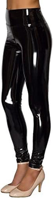 Women mirror faux patent leather leggings with a shiny, reflective finish and stretch fit from Problems Solved.