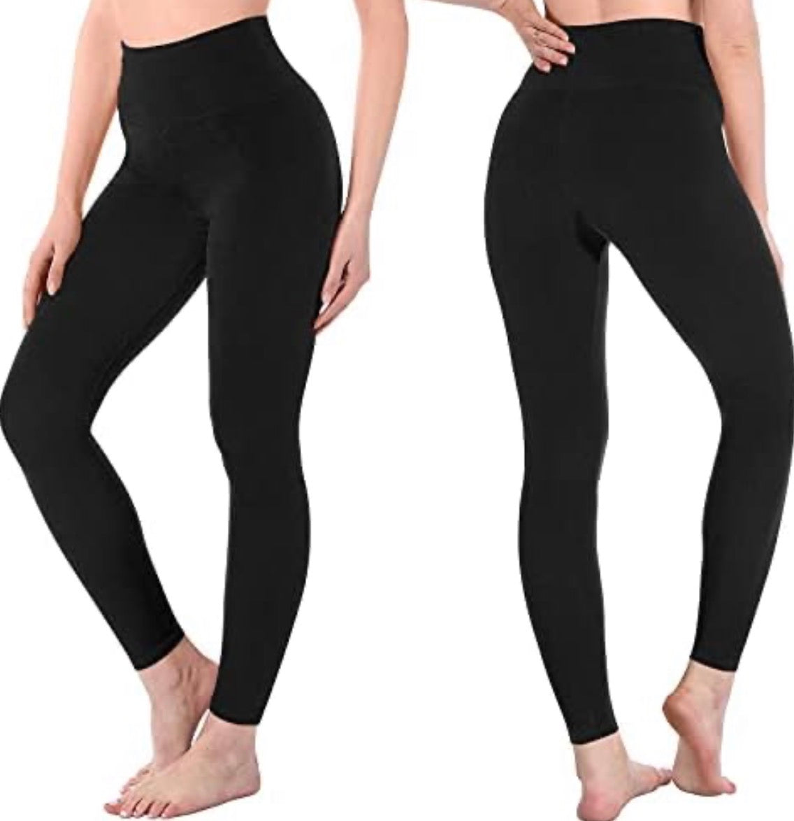 Problems Solved high waisted women's leggings in soft elastic fabric, featuring tummy control in a 2-pack, shown in black and gray.