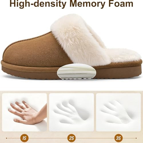 Women's Fuzzy Memory Foam Slippers Fluffy Winter House Shoes Indoor and Outdoor