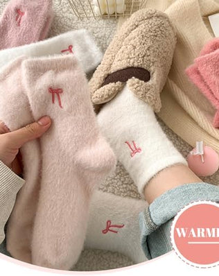 5 Pairs Soft Warm Socks for Women with Bow, Thick Winter Socks for Home