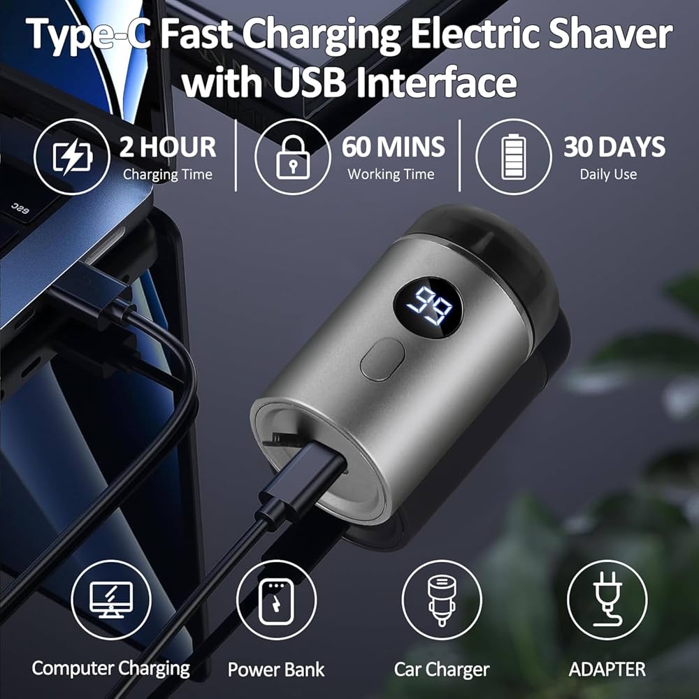 Mini Shavers for Men Electric Razor, USB Rechargeable Travel Shaver, Waterproof