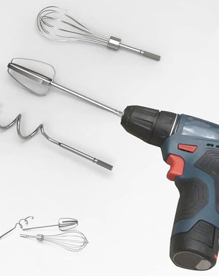 Problems Solved 3-piece hand mixer accessory set for electric drill, stainless steel kitchen tools for mixing and blending.