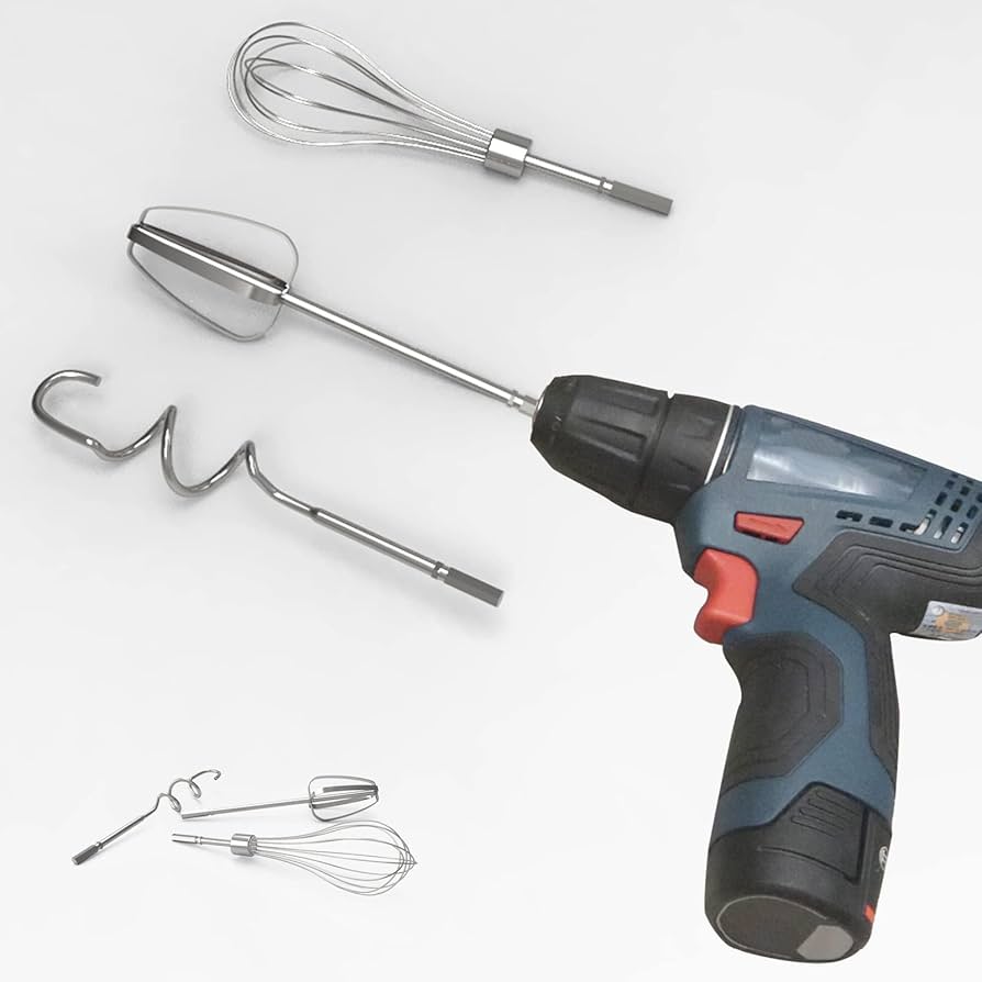 Problems Solved 3-piece hand mixer accessory set for electric drill, stainless steel kitchen tools for mixing and blending.