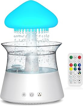 Cloud Humidifier with Remote Control, Waterfall Lamp, Mushroom Design, Rain Sounds