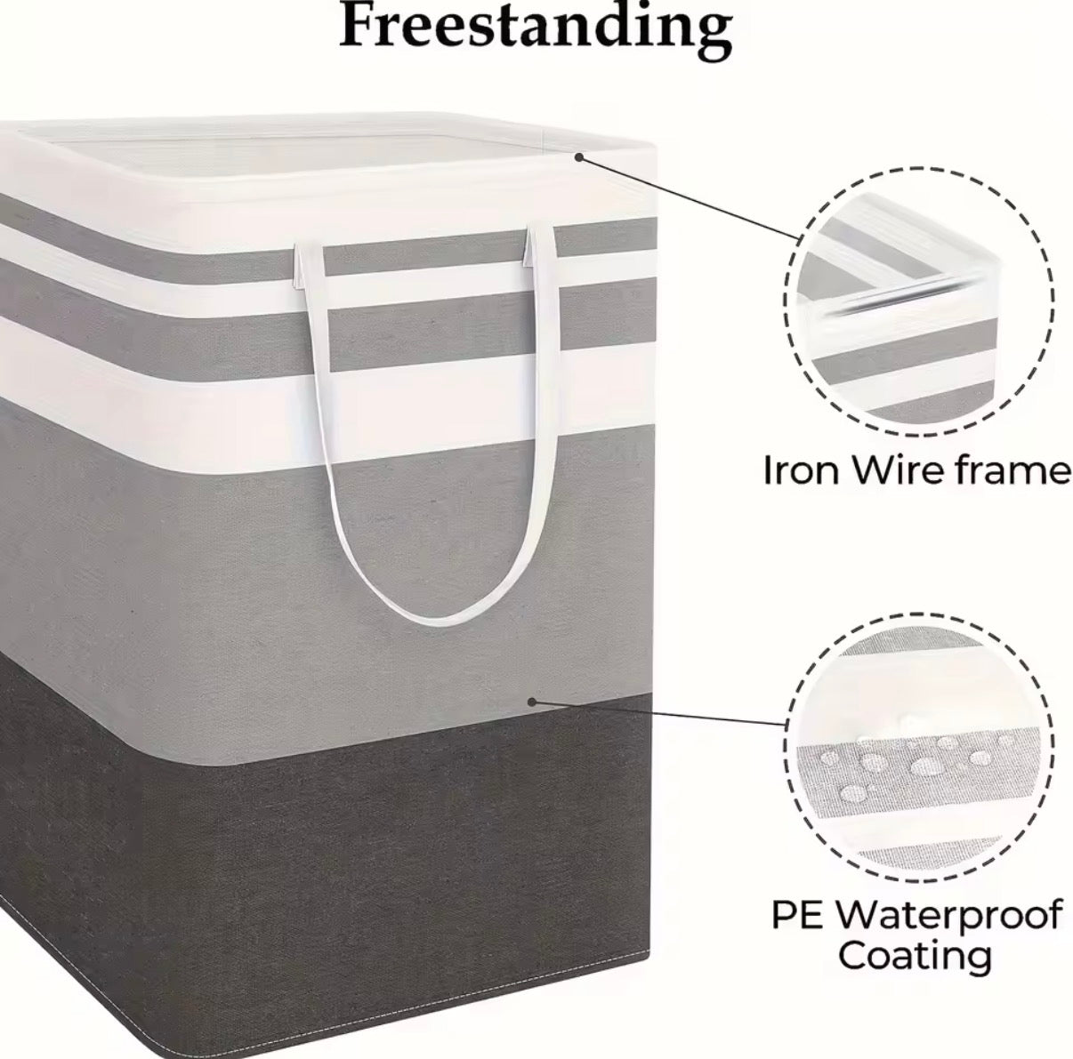 Extra Large Waterproof Laundry Hamper with Extended Handle - Foldable