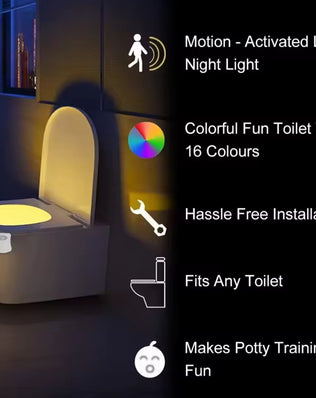 Wireless LED motion sensor night light with RGB 16 colors, ideal for toilet and home lighting by Problems Solved