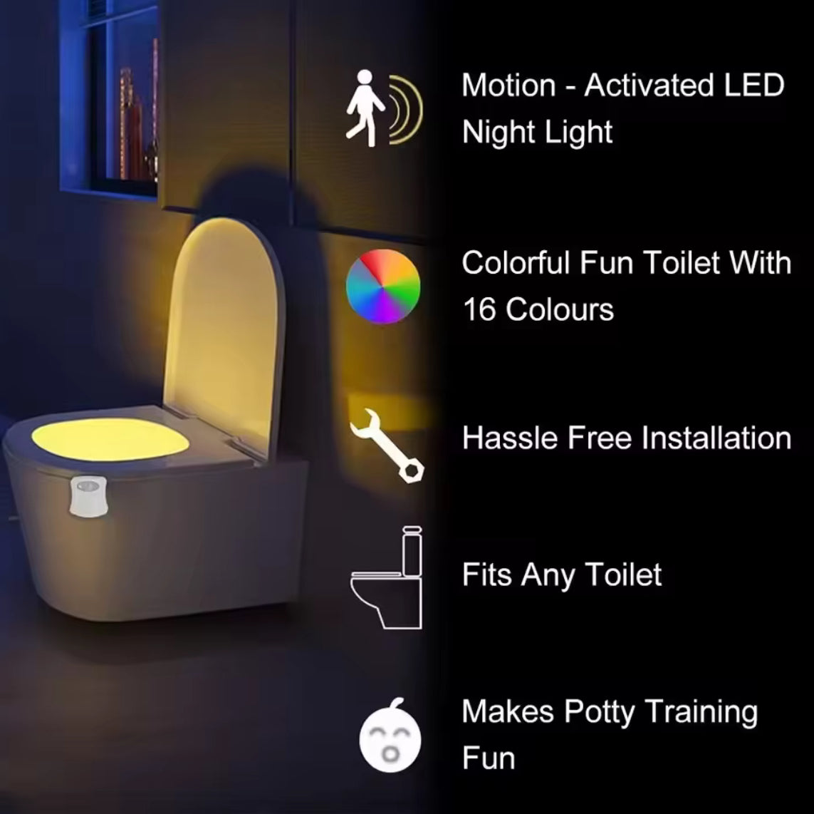 Wireless LED motion sensor night light with RGB 16 colors, ideal for toilet and home lighting by Problems Solved