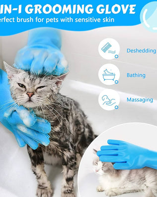 Pet Grooming Silicone Gloves (Blue) Dog Gloves with Silicone Hair Removal Gloves