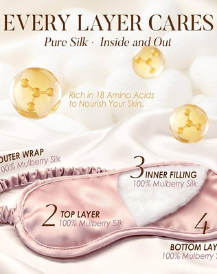 Problems Solved mulberry silk sleep mask with elastic band, soft eye mask ideal for sleeping, travel, and napping.