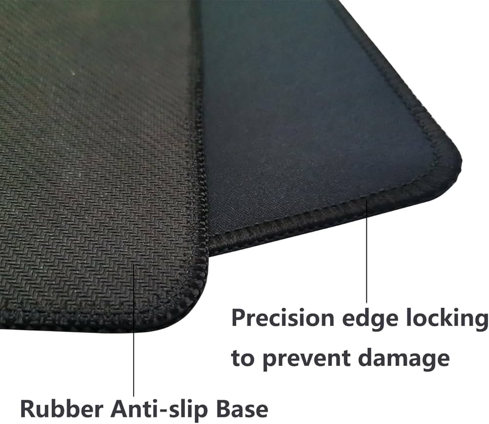 Pure black Problems Solved mouse mat with anti-slip rubber base, 350x300mm size, 3mm thick for smooth, stable computer use.
