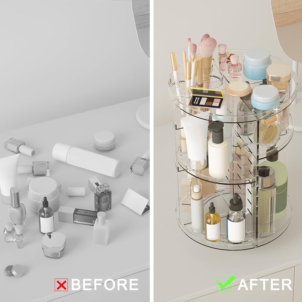 Rotating Makeup Organizer, DIY 8 Adjustable Layers Spinning Skincare Organizer