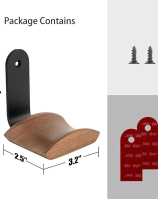 Problems Solved walnut headset holder with 6cm width headrest, headphone stand featuring 3M tape and screw for secure mounting.