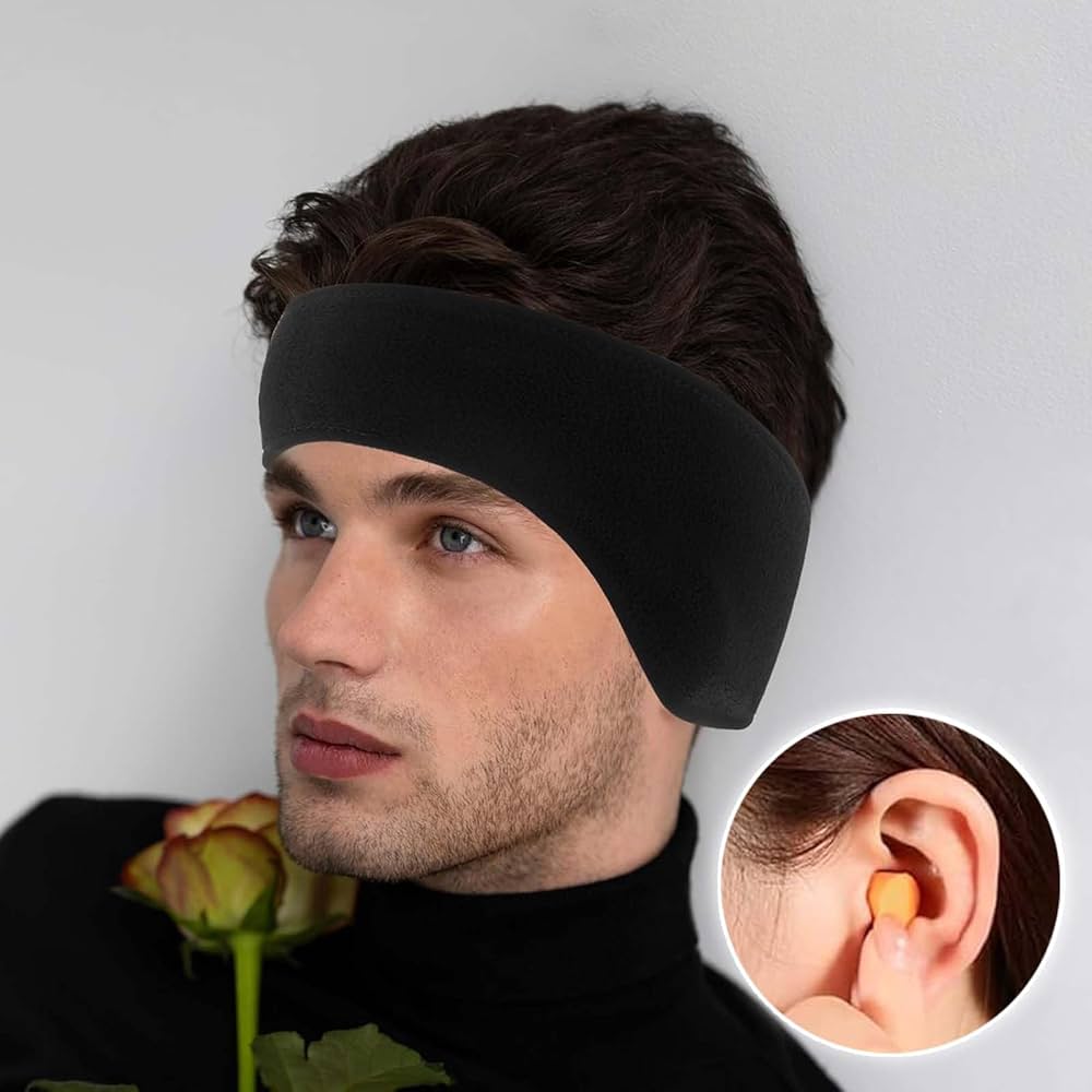 Problems Solved cotton sleep mask with adjustable fit and ear plugs, designed to block light for a comfortable night's sleep.