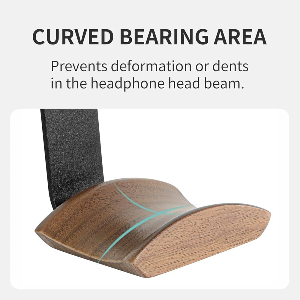 Problems Solved walnut headset holder with 6cm wide headrest, headphone stand, 3M tape and screw for secure mounting.