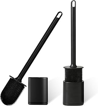 Toilet Brush and Holder with Flat Flexible Silcone Head & Durable and Flexible Bristles