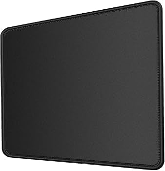 Problems Solved black mouse mat with anti-slip rubber base, 350x300mm, 3mm thick, designed for smooth mouse movement.