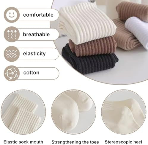 Six pairs of Problems Solved women's crew ankle socks made of breathable cotton, showing colorful striped and solid designs.