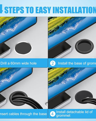 4 Pcs Desk Grommet 60mm Desk Cable Hole Black Plastic Worktop Cable Tidy