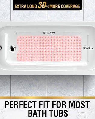 Problems Solved non-slip bath mat, 101x40 cm extra long shower mat with textured surface, BPA free, in neutral color.