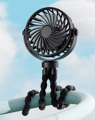 Problems Solved mini portable pram fan clipped on a stroller, rechargeable, small, and detachable for personal cooling.