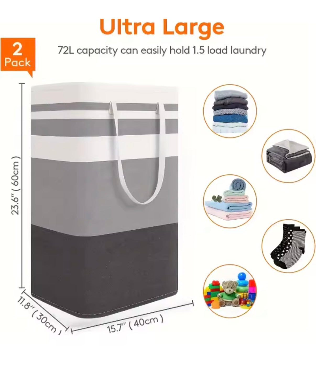 Extra Large Waterproof Laundry Hamper with Extended Handle - Foldable