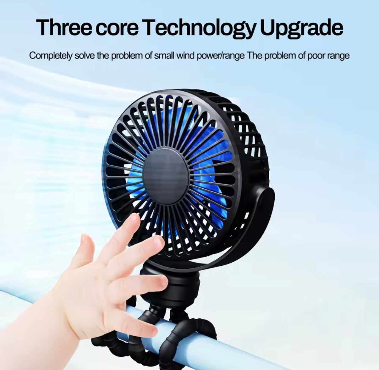 Problems Solved mini portable pram fan, rechargeable clip-on stroller fan with detachable blades, compact and lightweight for easy use