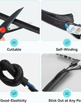 Cable Tidy Sleeve by Problems Solved, 13mm diameter, 3m length, flexible cable management tube for PC and TV wires.
