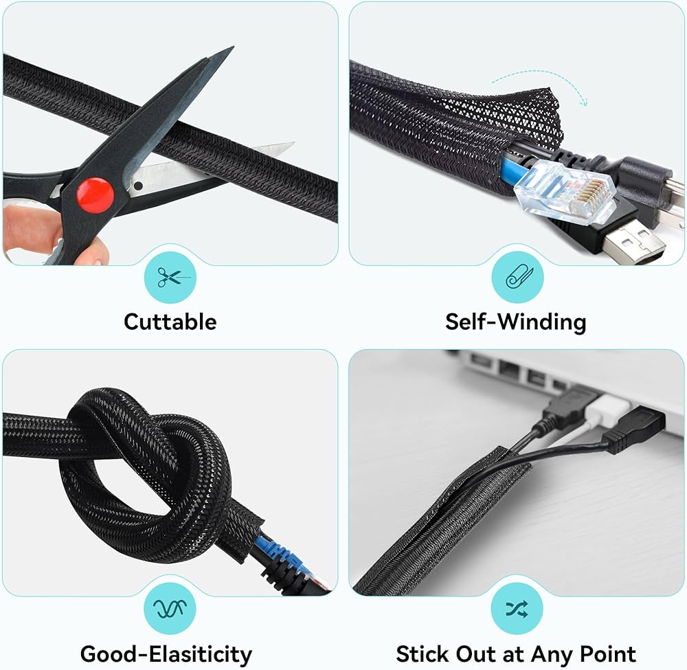Cable Tidy Sleeve by Problems Solved, 13mm diameter, 3m length, flexible cable management tube for PC and TV wires.