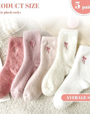 5 Pairs Soft Warm Socks for Women with Bow, Thick Winter Socks for Home