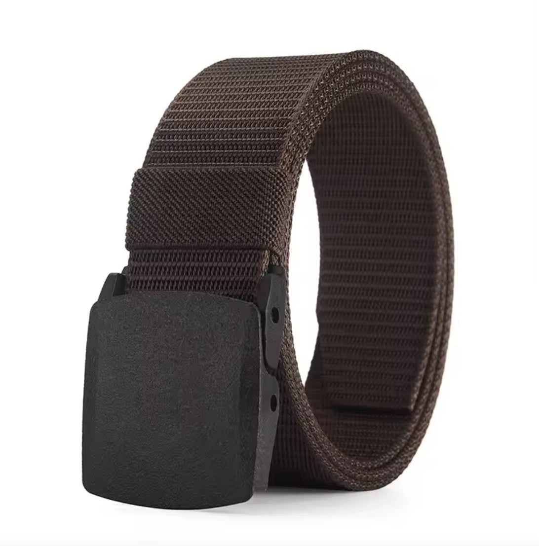 Men's casual canvas belt from Problems Solved with a metal-free buckle, suitable for outdoor and everyday wear