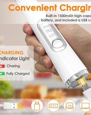 Problems Solved handheld rechargeable milk frother with two stainless steel whisks for creamy coffee foam.