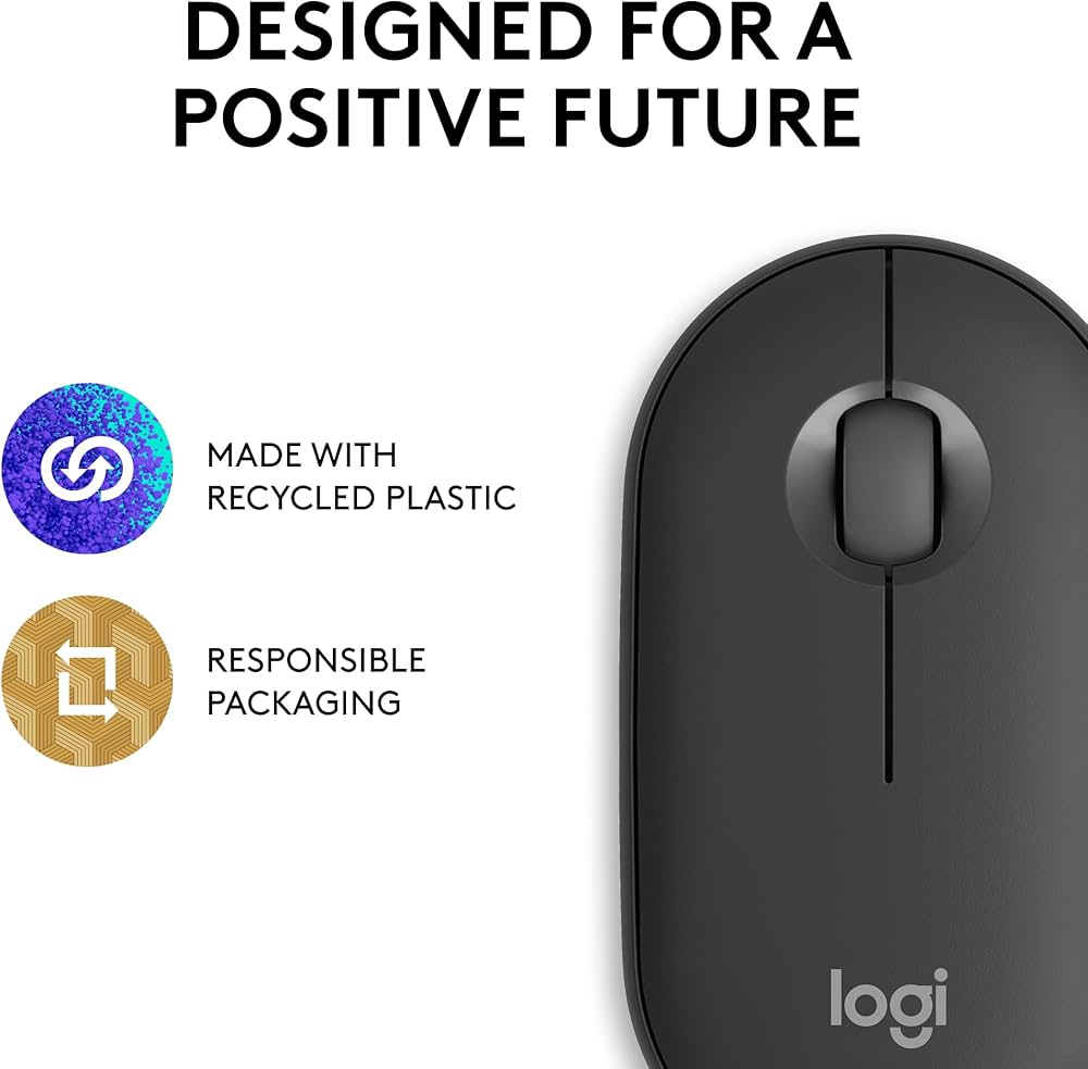 Logitech Pebble 2 M350s slim Bluetooth wireless mouse from Problems Solved, showing its portable, lightweight design on a surface.