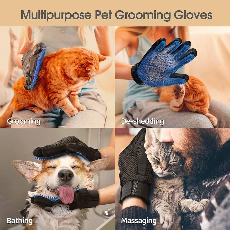 2 Grooming Gloves, Hair Remover for Dogs and Cats, Massaging and Soft