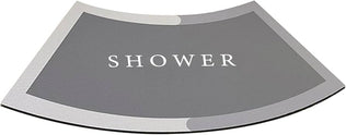 Problems Solved curved shower mat with absorbent, non-slip surface and quadrant design for safe, comfortable bathroom use.