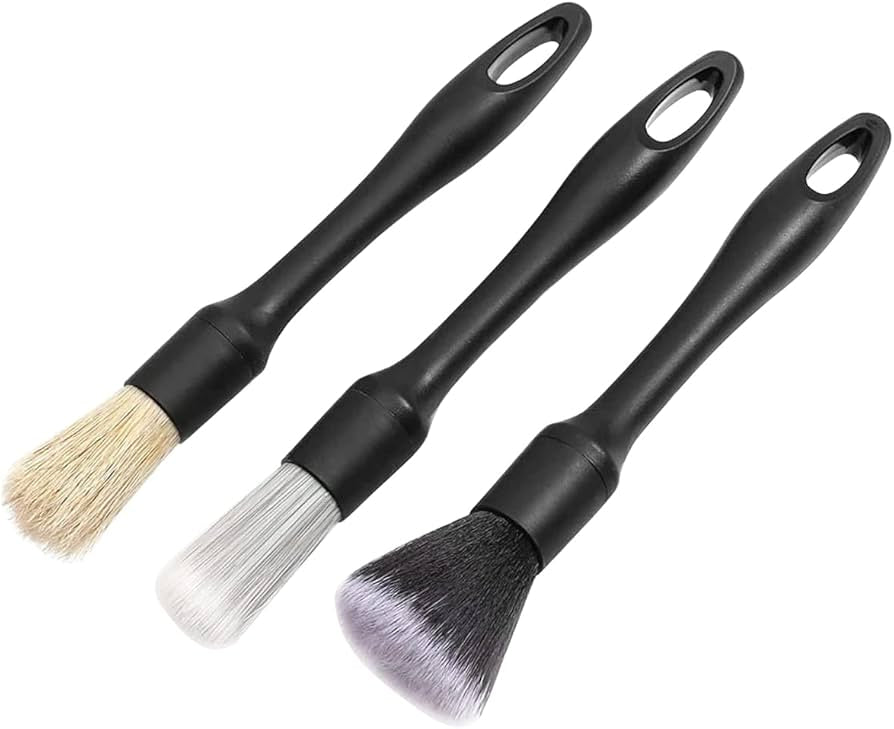 3pcs Car Detailing Brushes Set Soft Auto Detailing Brush Kit Interchangeable Different Sized