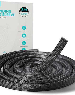 Problems Solved 13mm cable tidy sleeve, 3m length, for managing PC and TV cables with a flexible, protective cable management tube.