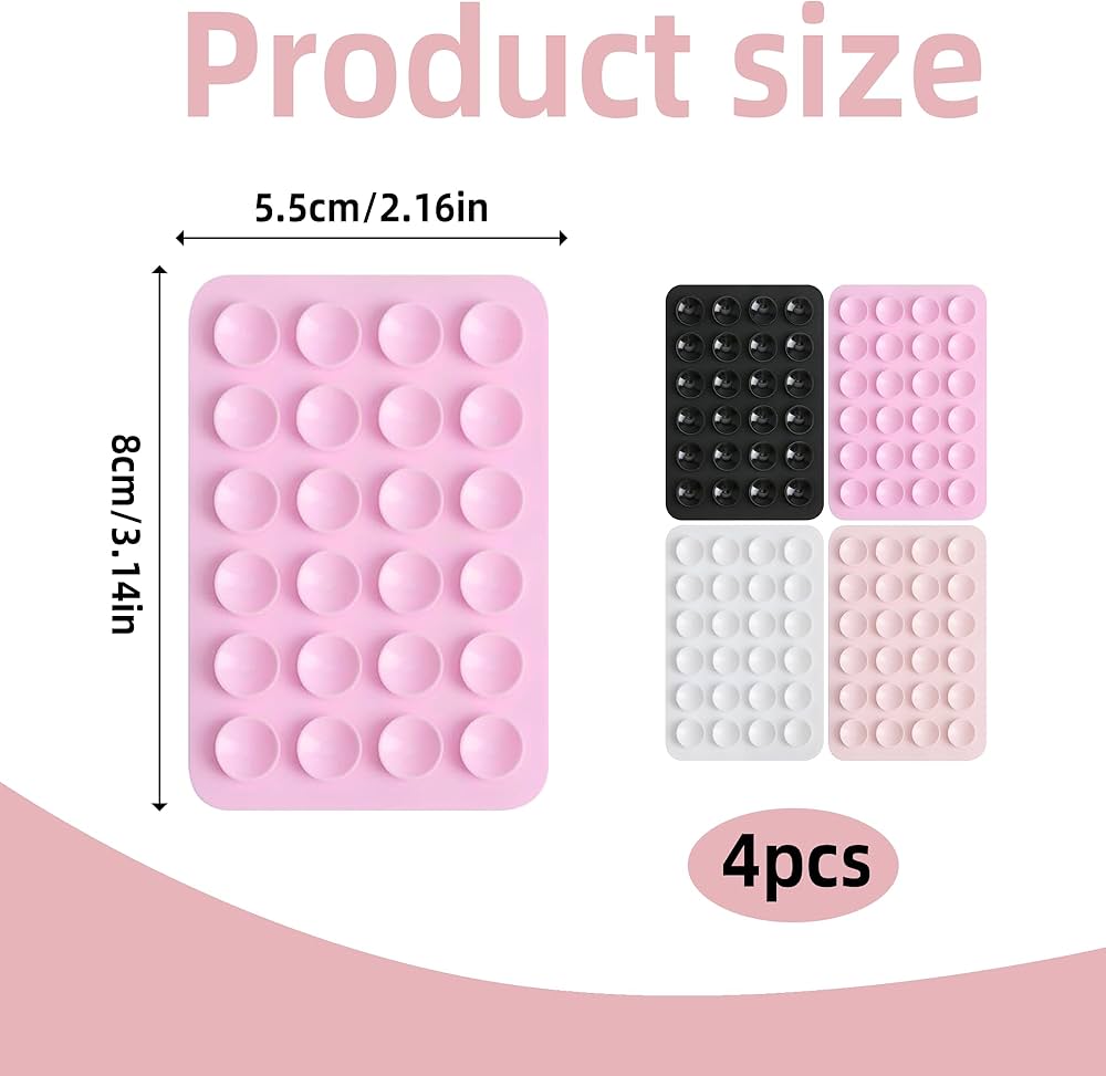 Problems Solved 4-pack silicone suction phone case mounts with sticky grips for secure, versatile phone holder and grip attachment.