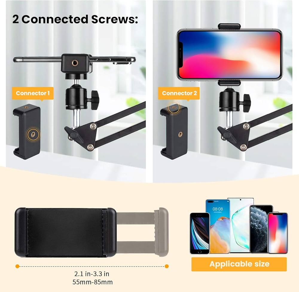 Problems Solved overhead tripod portable electronic mount with articulating arm and phone holder for video recording.