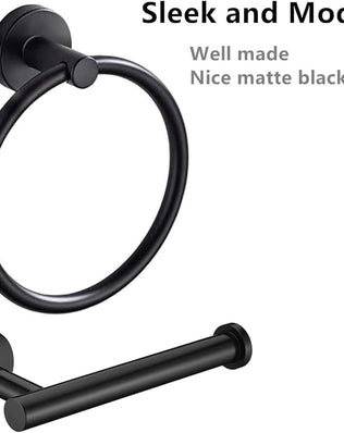 Towel Ring, Wall Mounted Toilet Paper Holder, 2 Pieces Classic Matte Black