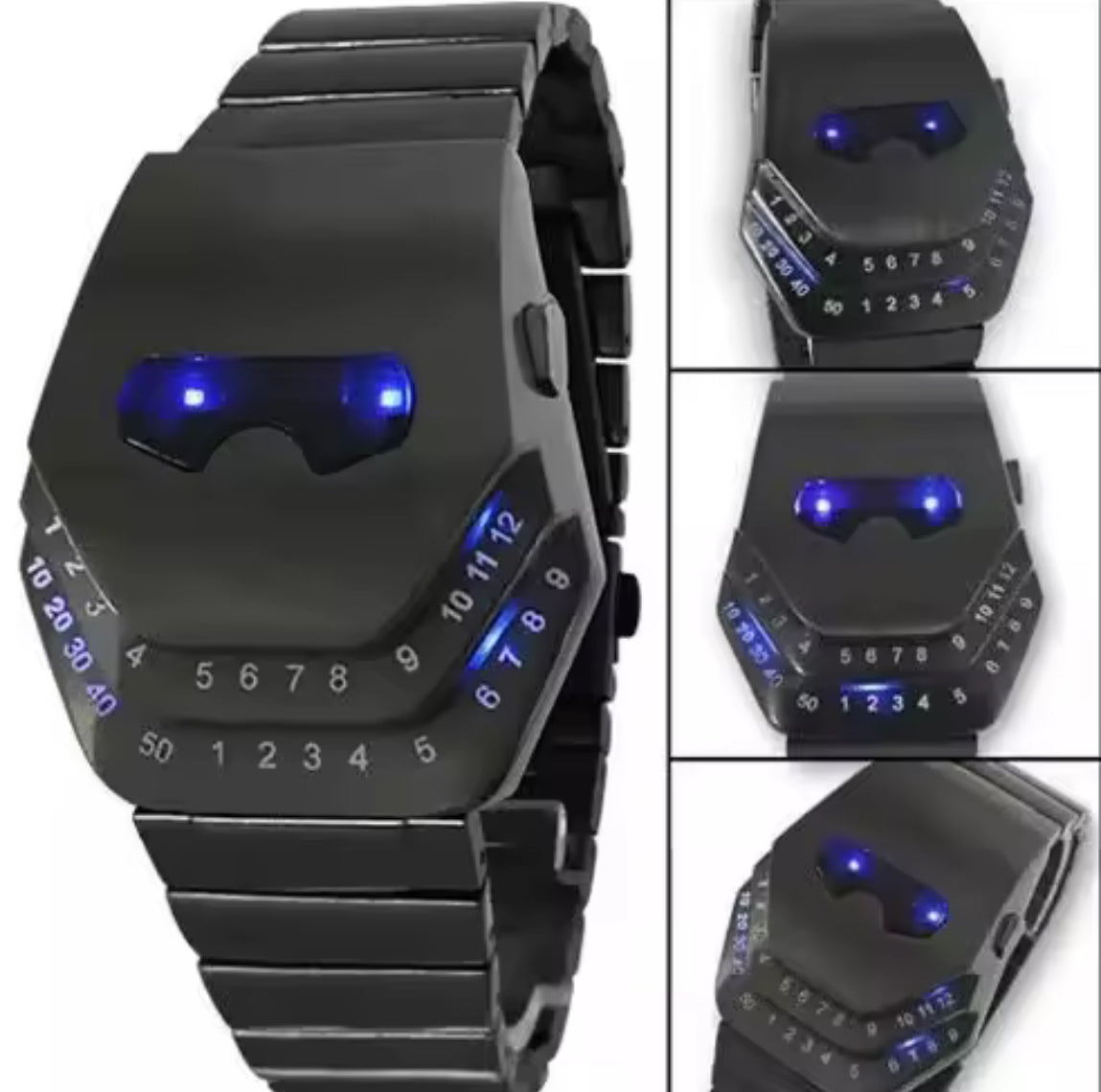 Personalized men's LED watch with a black dial and unique design from Problems Solved, showcasing a sleek, modern timepiece.