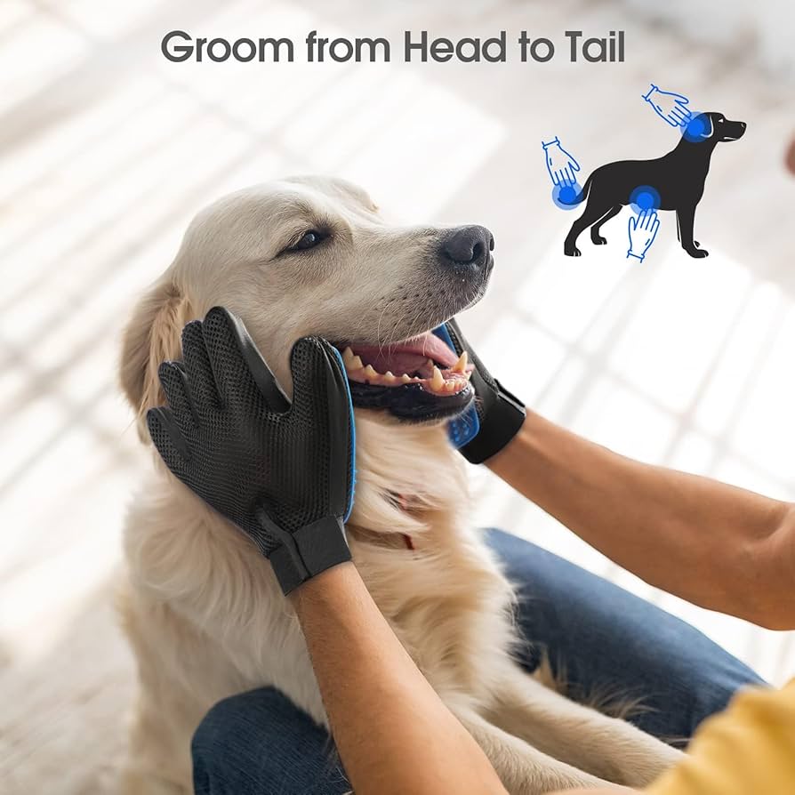 2 Grooming Gloves, Hair Remover for Dogs and Cats, Massaging and Soft