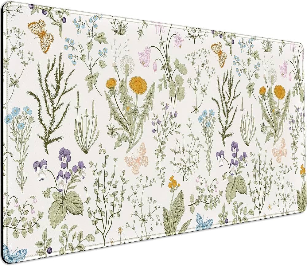Pressed dried floral mouse pad featuring cute flower designs on a desk mat by Problems Solved.