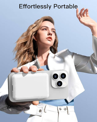 Problems Solved wireless magnetic power bank with 5000mAh capacity, portable charger featuring MagSafe and 15W fast charging.