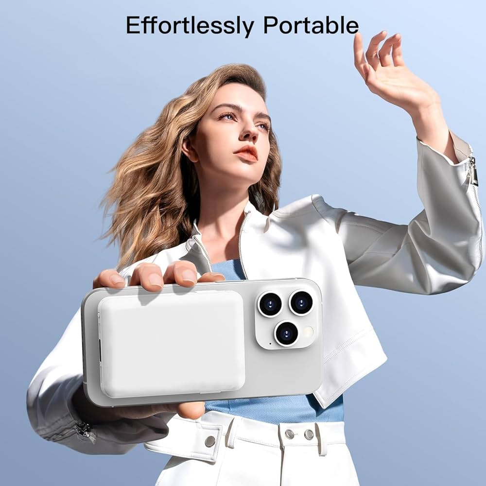 Problems Solved wireless magnetic power bank with 5000mAh capacity, portable charger featuring MagSafe and 15W fast charging.
