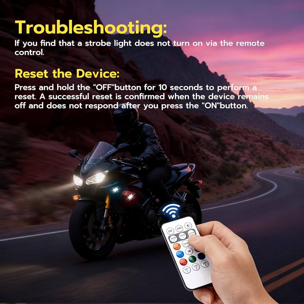 Wireless LED car strobe lights with remote, 8-color ambient lighting, 4-pack from Problems Solved, installed on vehicle interior.
