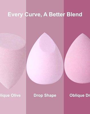 Set of 4 Omidazzle Ultra Soft Blender Makeup Sponges from Problems Solved in a box, showing smooth, rounded sponge surfaces for flawless application
