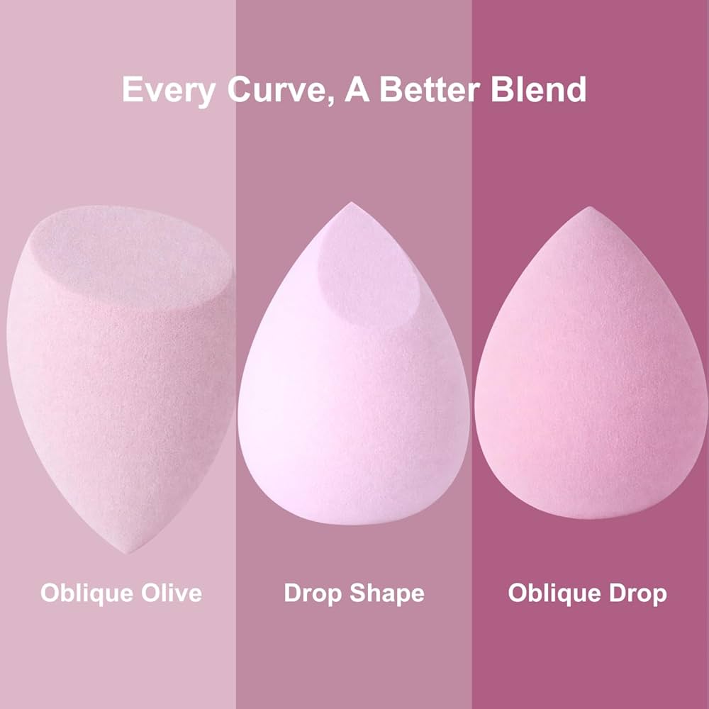 Set of 4 Omidazzle Ultra Soft Blender Makeup Sponges from Problems Solved in a box, showing smooth, rounded sponge surfaces for flawless application