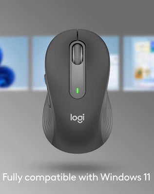 Problems Solved Signature M650 L full size wireless mouse with ergonomic design and multiple buttons on a desk.