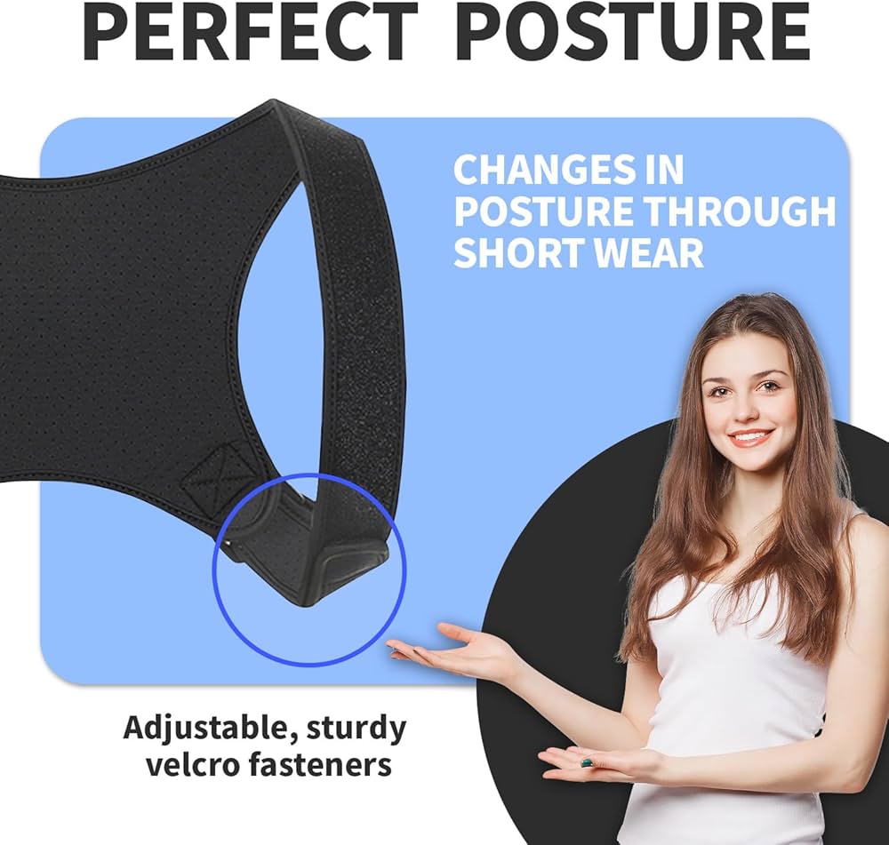 Problems Solved adjustable and breathable posture corrector back brace for improved posture and spinal support.