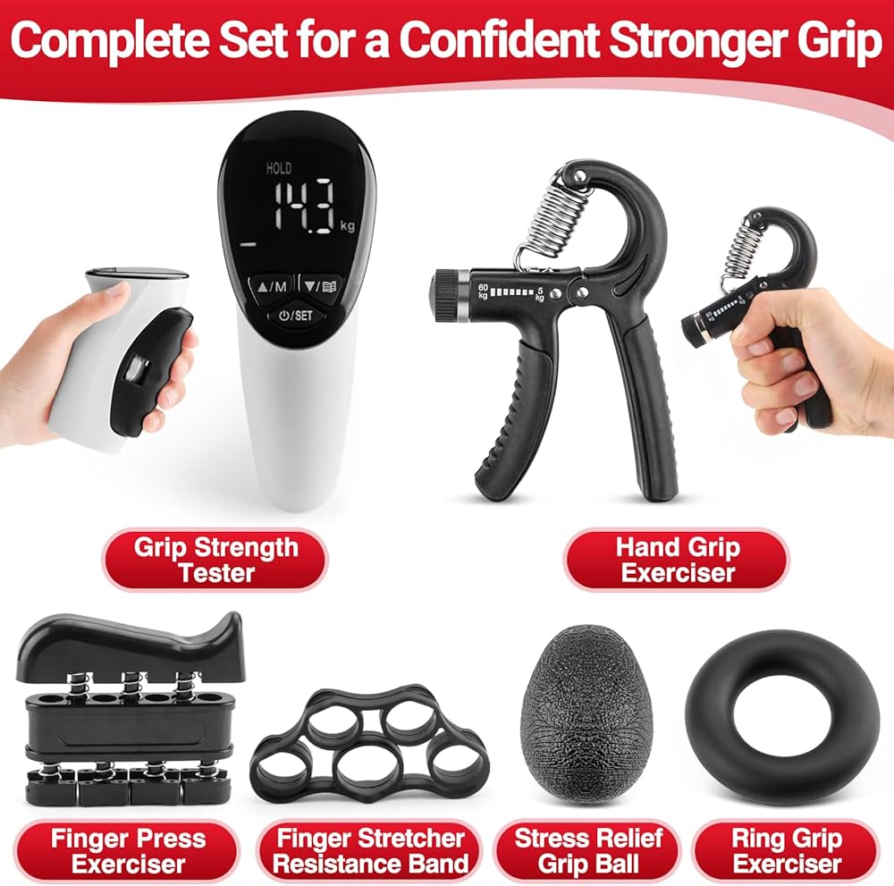 Grip Strength Tester & Grip Strength Trainer Kit, Hand Grip Dynamometer Forearm